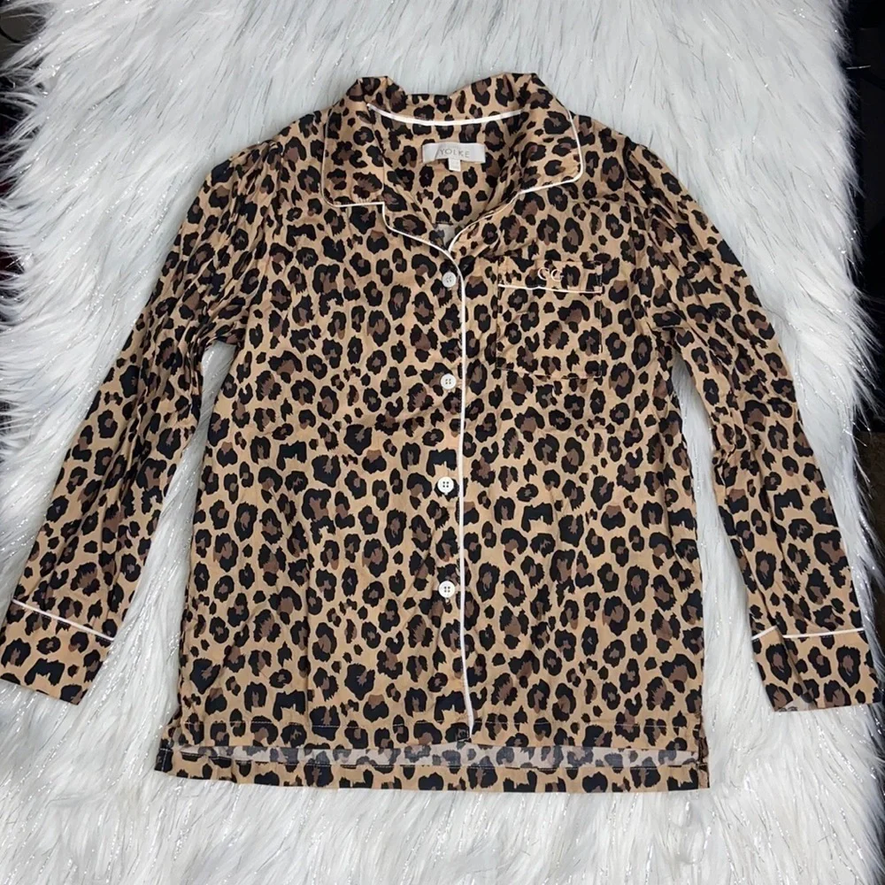 Little Yolke 7-8 Years Leopard Print Embroidered CG Pajama Top